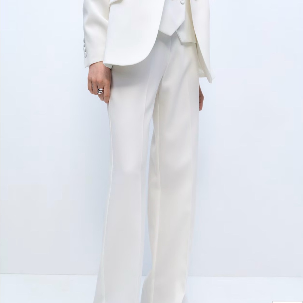 Mango White High-Waisted Trousers wide leg pants